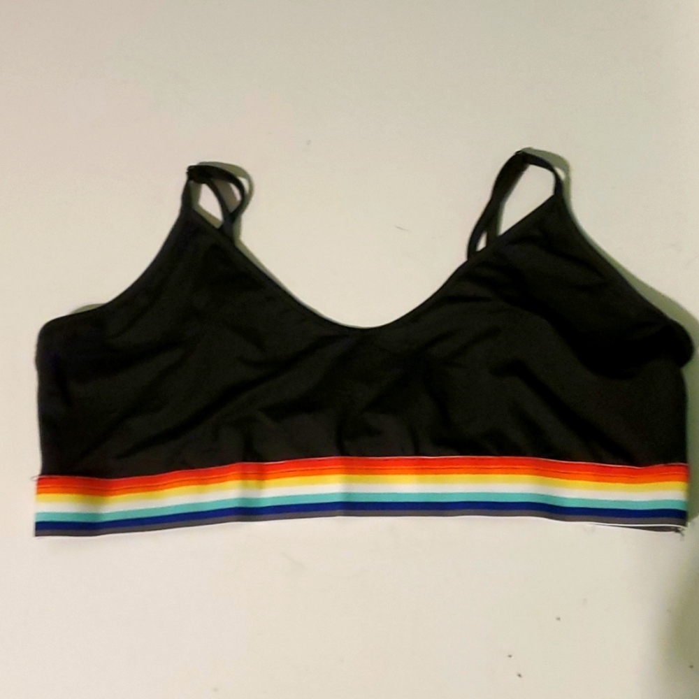 SHEIN women's 2XL black with rainbow 🌈 band sports bra